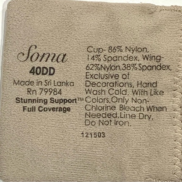 Soma Beige Stunning Support Full Coverage Padded Bra 40DD - Picture 9 of 9